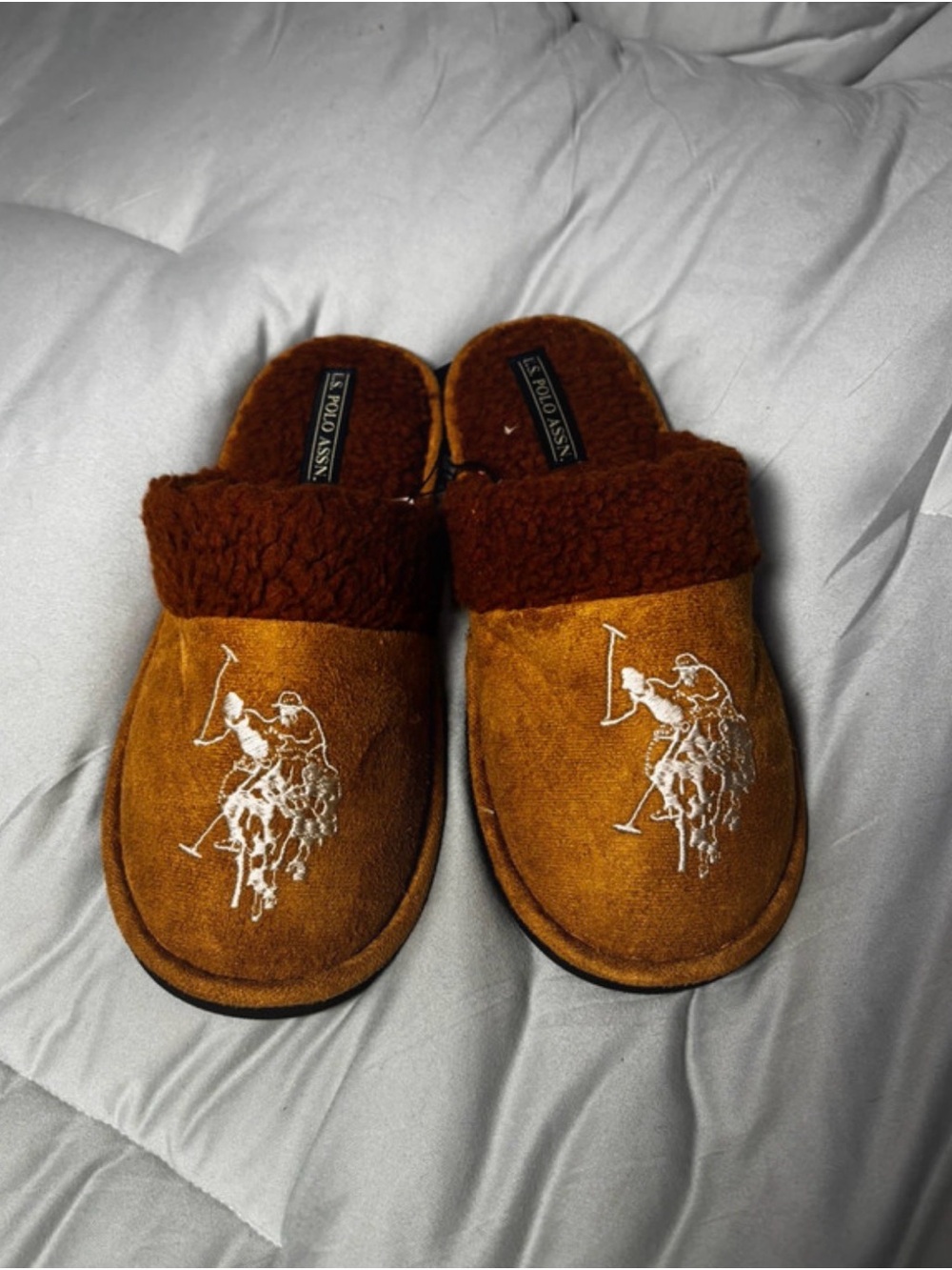 Polo by Ralph Lauren Men's Tan/Brown Shearling-Trim Slip-On Slippers